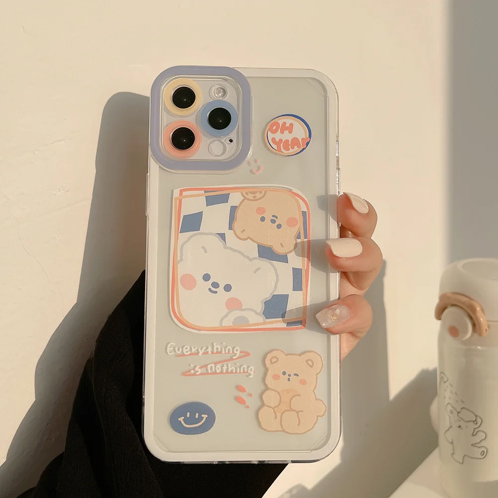 Kawaii White and Brown Cute Teddy Bear Soft TPU iPhone Case - Image 5