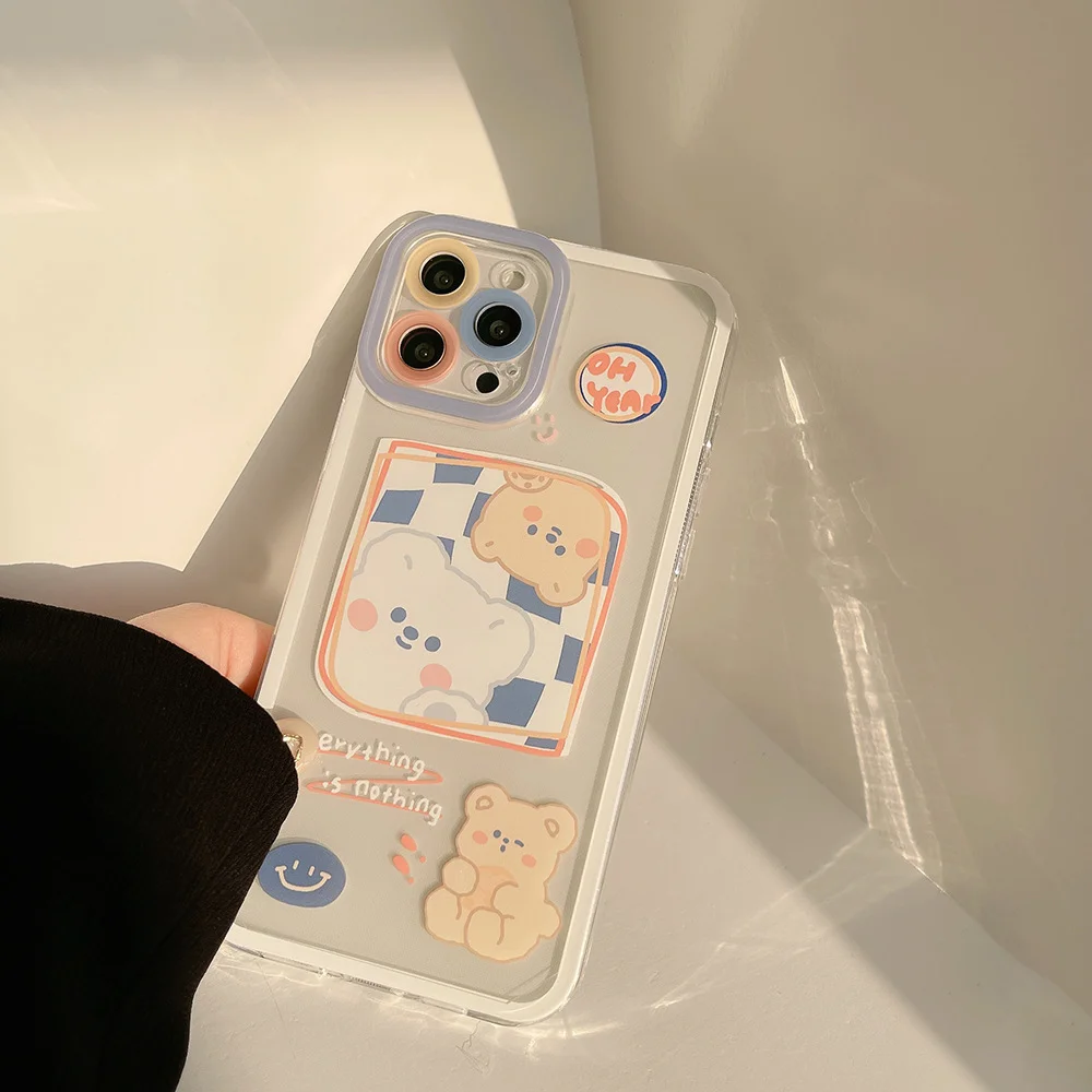 Kawaii White and Brown Cute Teddy Bear Soft TPU iPhone Case - Image 2