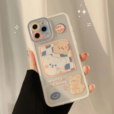 Kawaii White and Brown Cute Teddy Bear Soft TPU iPhone Case