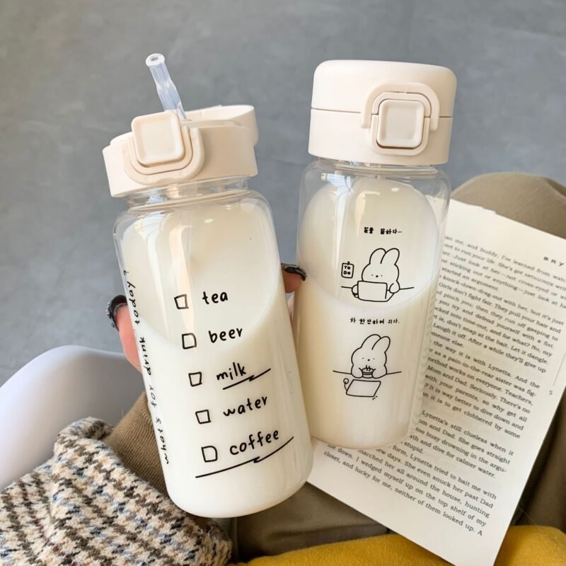 Kawaii Korean Style Transparent Water Bottle with Straw 12oz (340ml)