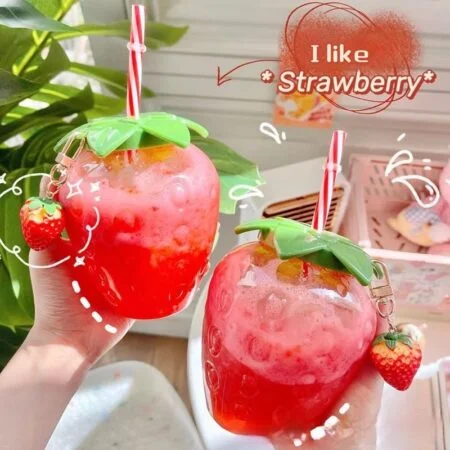 Kawaii Lovely Girl Strawberry Straw Cup