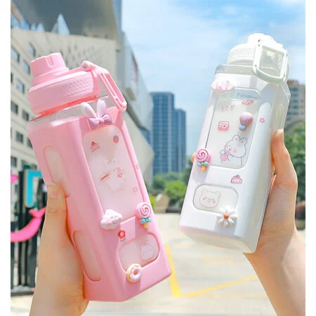 Kawaii Portable Water Bottle with Straw and Stickers 24oz (700ml)