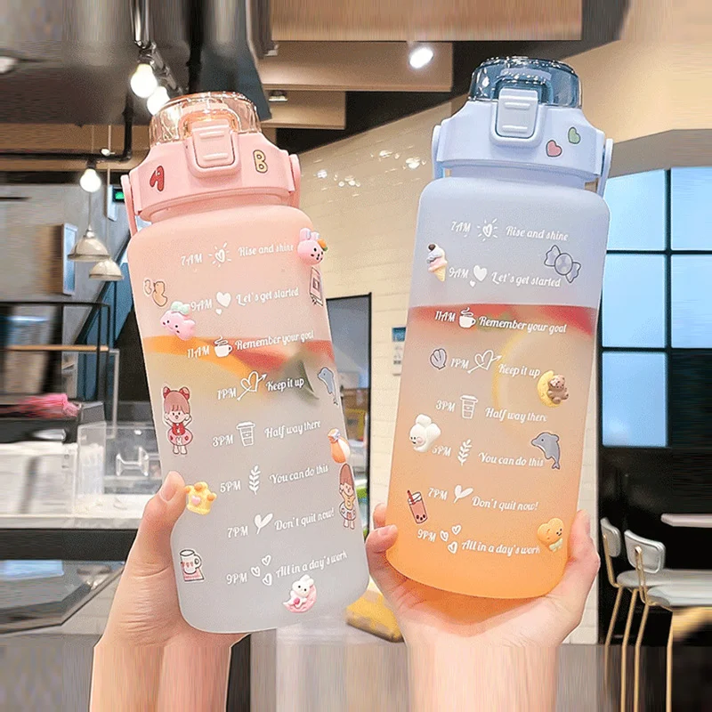 Gradient Color Water Bottle with Time Scale 68oz (2L) - Image 2