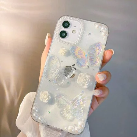 Fairy White Rose Pearl and Butterfly iPhone Case