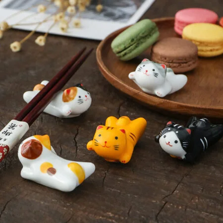 Kawaii Cute Ceramic Kitty Chopstick Holder 5Pcs