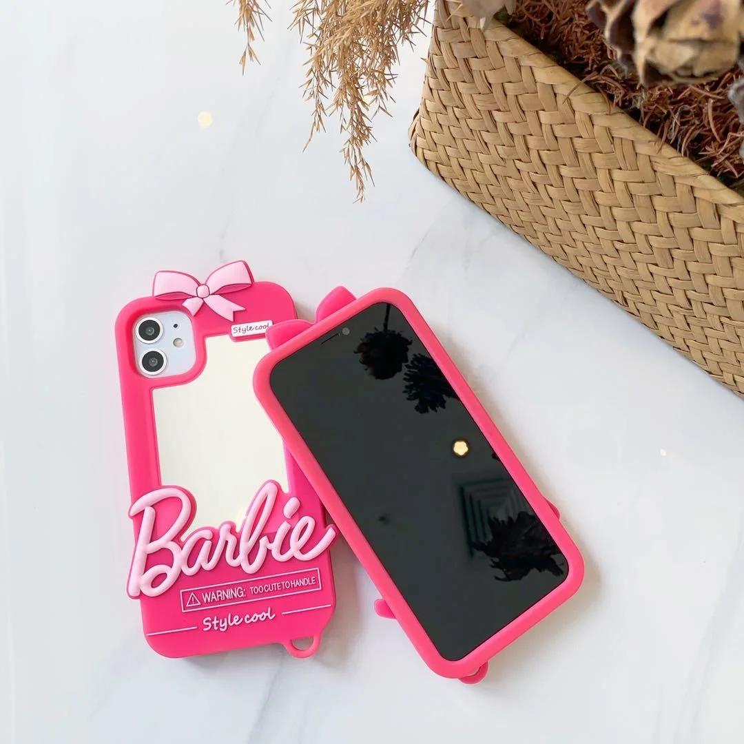 Kawaii Pink Barbies iPhone Case with Vanity Mirror - Image 3