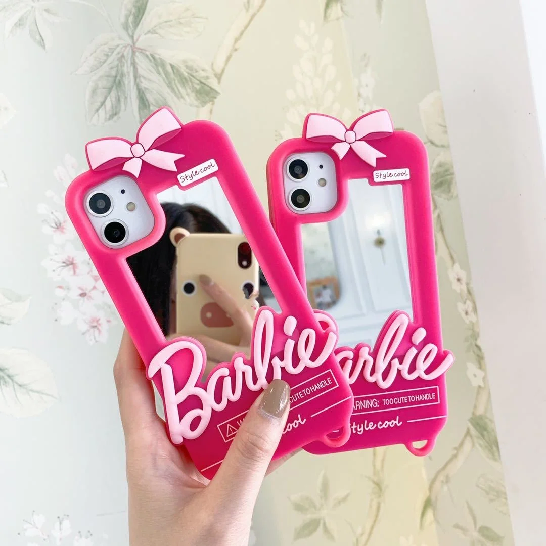 Kawaii Pink Barbies iPhone Case with Vanity Mirror