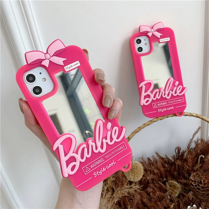 Kawaii Pink Barbies iPhone Case with Vanity Mirror - Image 4