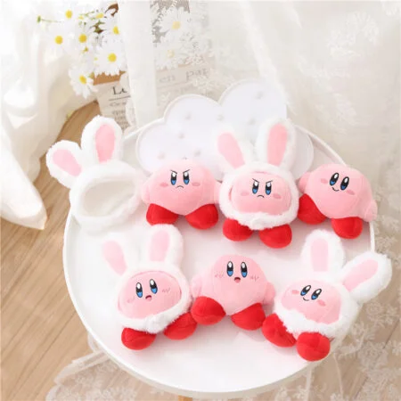 Kawaii Kirby Plush Doll with Bunny Ear Pendant