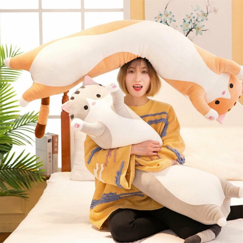 Kawaii Soft Plush Long Cat Pillow - Image 3