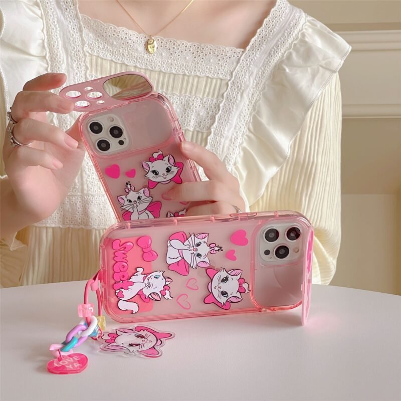 Kawaii Disney Marie Cat iPhone Case with Vanity Mirror Stand