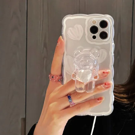 Kawaii Bear Shape Pop Socket Transparent iPhone Case