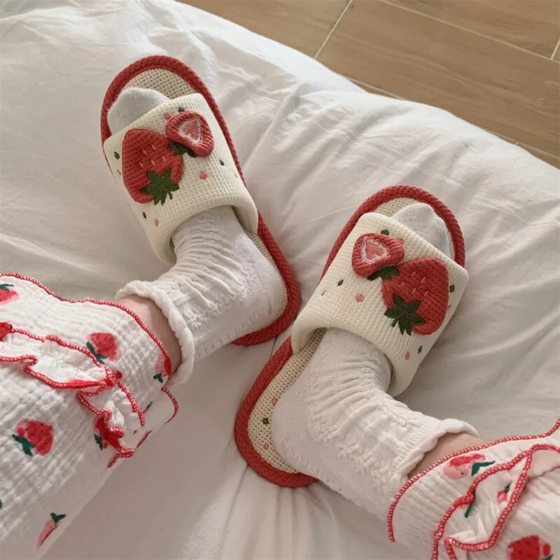 Kawaii Strawberry Soft Slippers