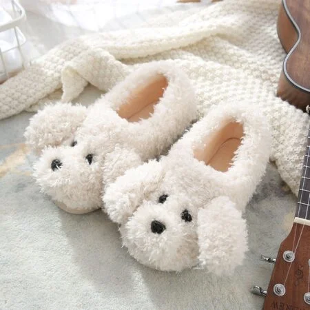 Kawaii Fuzzy Puppy Couple Slippers