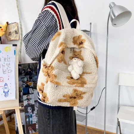 Kawaii Fuzzy Bear Backpack