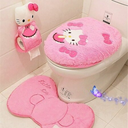 Kawaii Pink Hello Kitty Bathroom Cover Set (4Pcs) - Pastel Pink