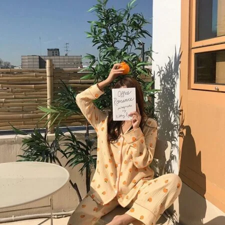 Kawaii Cute Orange Fruit Summer Pajama Set for Summer