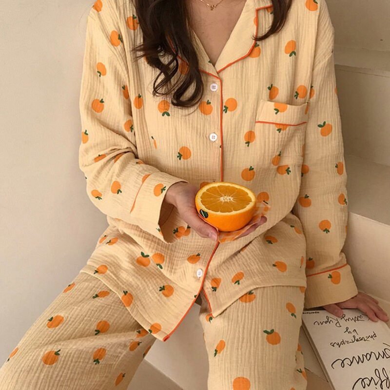 Kawaii Cute Orange Fruit Summer Pajama Set for Summer - Image 5