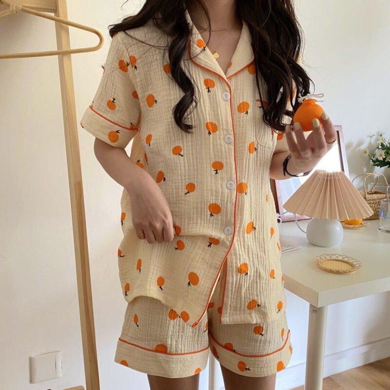 Kawaii Cute Orange Fruit Summer Pajama Set for Summer - Image 6