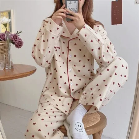 Cute Little Heart Print Pajama Set