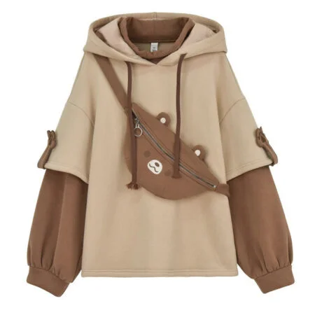 Kawaii Cartoon Bear Hoodie with Fanny Pack