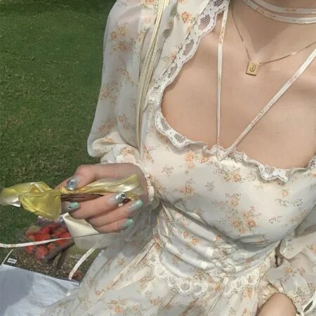 Sweet Floral Lace Long Sleeves Midi Dress
