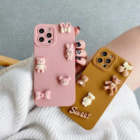 Kawaii Brown and Pinky 3D Bears iPhone Case