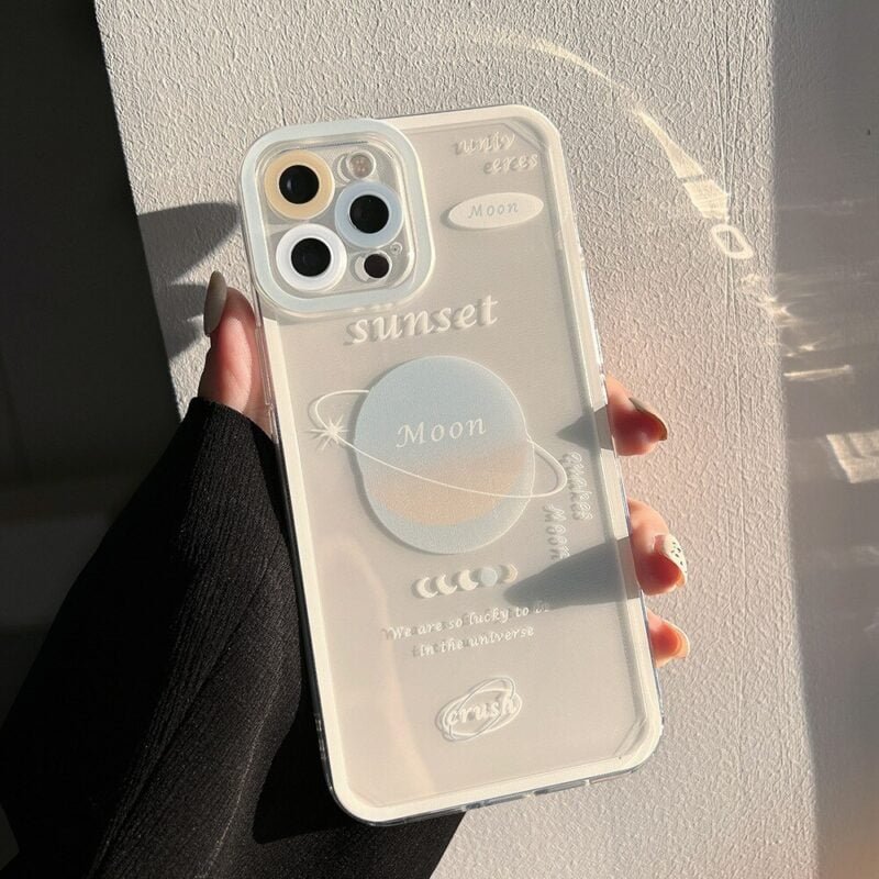 Moon & Sunset Planet Transparent iPhone Case - Image 2