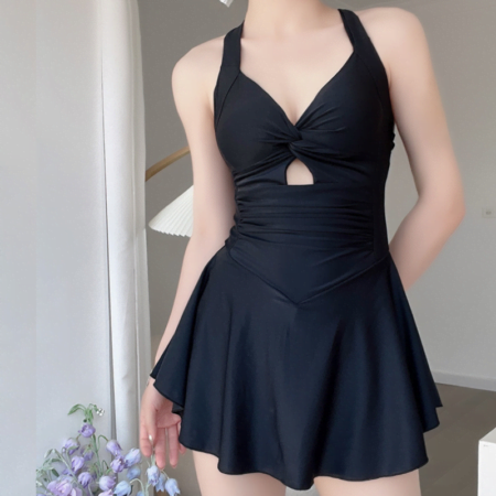 V-Neck Halterneck Backless Tummy Control Swim Dress – LoliFairies ...